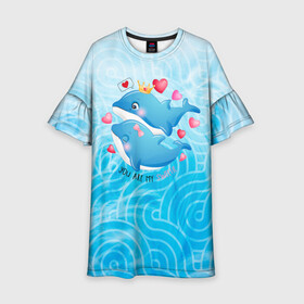 Детское платье 3D с принтом Два дельфина , 100% полиэстер | прямой силуэт, чуть расширенный к низу. Круглая горловина, на рукавах — воланы | cute | dolphin | два дельфина | дельфин | дельфин в море | дельфинами | любовь | милый | мир | подводный | сердечки