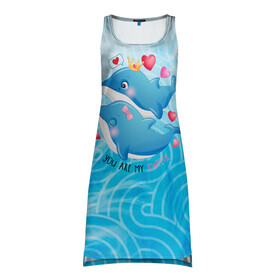 Платье-майка 3D с принтом Два дельфина , 100% полиэстер | полуприлегающий силуэт, широкие бретели, круглый вырез горловины, удлиненный подол сзади. | cute | dolphin | два дельфина | дельфин | дельфин в море | дельфинами | любовь | милый | мир | подводный | сердечки