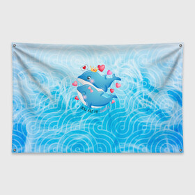 Флаг-баннер с принтом Два дельфина , 100% полиэстер | размер 67 х 109 см, плотность ткани — 95 г/м2; по краям флага есть четыре люверса для крепления | cute | dolphin | два дельфина | дельфин | дельфин в море | дельфинами | любовь | милый | мир | подводный | сердечки