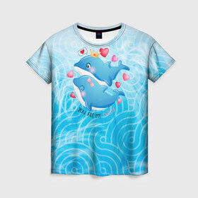 Женская футболка 3D с принтом Два дельфина , 100% полиэфир ( синтетическое хлопкоподобное полотно) | прямой крой, круглый вырез горловины, длина до линии бедер | cute | dolphin | два дельфина | дельфин | дельфин в море | дельфинами | любовь | милый | мир | подводный | сердечки