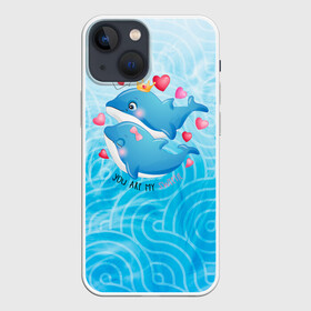 Чехол для iPhone 13 mini с принтом Два дельфина ,  |  | cute | dolphin | два дельфина | дельфин | дельфин в море | дельфинами | любовь | милый | мир | подводный | сердечки