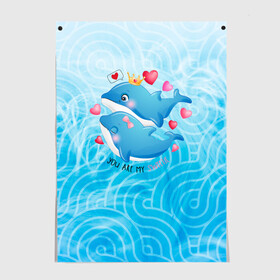 Постер с принтом Два дельфина , 100% бумага
 | бумага, плотность 150 мг. Матовая, но за счет высокого коэффициента гладкости имеет небольшой блеск и дает на свету блики, но в отличии от глянцевой бумаги не покрыта лаком | cute | dolphin | два дельфина | дельфин | дельфин в море | дельфинами | любовь | милый | мир | подводный | сердечки