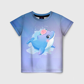 Детская футболка 3D с принтом Дельфинчик , 100% гипоаллергенный полиэфир | прямой крой, круглый вырез горловины, длина до линии бедер, чуть спущенное плечо, ткань немного тянется | cute | dolphin | дельфин | дельфин в море | дельфинами | дельфинчик | милый | мир | подводный