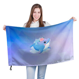 Флаг 3D с принтом Дельфинчик , 100% полиэстер | плотность ткани — 95 г/м2, размер — 67 х 109 см. Принт наносится с одной стороны | cute | dolphin | дельфин | дельфин в море | дельфинами | дельфинчик | милый | мир | подводный