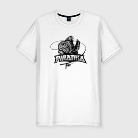 Мужская футболка хлопок Slim с принтом Пиранья , 92% хлопок, 8% лайкра | приталенный силуэт, круглый вырез ворота, длина до линии бедра, короткий рукав | black and white | black fish | fish | piranha | море | океан | пиранья | рыбка | с надписями | удочка | черная рыба