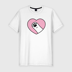 Мужская футболка хлопок Slim с принтом Любимая лапа , 92% хлопок, 8% лайкра | приталенный силуэт, круглый вырез ворота, длина до линии бедра, короткий рукав | cat | домашнее животное | кот | кошка | лапа | любовь | сердце