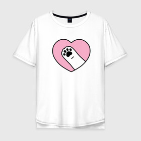 Мужская футболка хлопок Oversize с принтом Любимая лапа , 100% хлопок | свободный крой, круглый ворот, “спинка” длиннее передней части | Тематика изображения на принте: cat | домашнее животное | кот | кошка | лапа | любовь | сердце