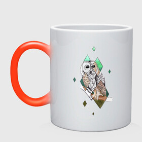 Кружка хамелеон с принтом Owl rhombus , керамика | меняет цвет при нагревании, емкость 330 мл | Тематика изображения на принте: геометрия | графика | природа | птицы | реализм | рисунок | ромб | ручная рисовка | сова
