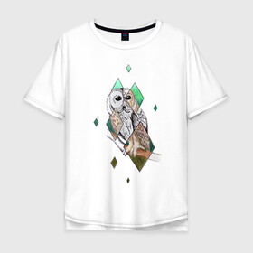 Мужская футболка хлопок Oversize с принтом Owl rhombus , 100% хлопок | свободный крой, круглый ворот, “спинка” длиннее передней части | геометрия | графика | природа | птицы | реализм | рисунок | ромб | ручная рисовка | сова