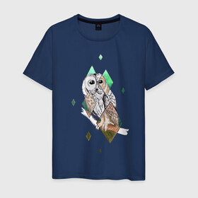 Мужская футболка хлопок с принтом Owl rhombus , 100% хлопок | прямой крой, круглый вырез горловины, длина до линии бедер, слегка спущенное плечо. | геометрия | графика | природа | птицы | реализм | рисунок | ромб | ручная рисовка | сова