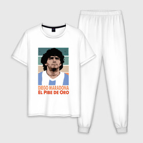 Мужская пижама хлопок с принтом Maradona - El Pibe De Oro , 100% хлопок | брюки и футболка прямого кроя, без карманов, на брюках мягкая резинка на поясе и по низу штанин
 | Тематика изображения на принте: argentina | maradona | messi | sport | аргентина | гол | диего | марадона | месси | мяч | рука бога | спорт | футбол | чемпион