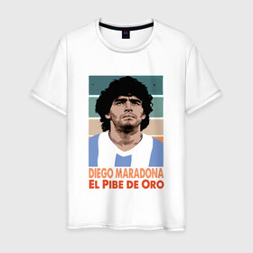 Мужская футболка хлопок с принтом Maradona - El Pibe De Oro , 100% хлопок | прямой крой, круглый вырез горловины, длина до линии бедер, слегка спущенное плечо. | argentina | maradona | messi | sport | аргентина | гол | диего | марадона | месси | мяч | рука бога | спорт | футбол | чемпион