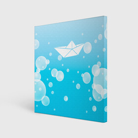 Холст квадратный с принтом Бумажный кораблик , 100% ПВХ |  | бумажный | кораблик | кораблики на синем | корабль | пузыри