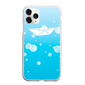 Чехол для iPhone 11 Pro матовый с принтом Бумажный кораблик , Силикон |  | Тематика изображения на принте: бумажный | кораблик | кораблики на синем | корабль | пузыри