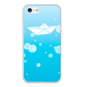 Чехол для iPhone 5/5S матовый с принтом Бумажный кораблик , Силикон | Область печати: задняя сторона чехла, без боковых панелей | бумажный | кораблик | кораблики на синем | корабль | пузыри