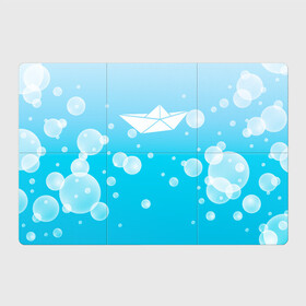 Магнитный плакат 3Х2 с принтом Бумажный кораблик , Полимерный материал с магнитным слоем | 6 деталей размером 9*9 см | бумажный | кораблик | кораблики на синем | корабль | пузыри