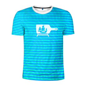 Мужская футболка 3D спортивная с принтом Кораблик в бутылке , 100% полиэстер с улучшенными характеристиками | приталенный силуэт, круглая горловина, широкие плечи, сужается к линии бедра | бутылка | в бутылке | кораблик | кораблики на синем | корабль | пузыри