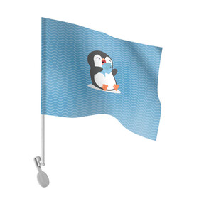 Флаг для автомобиля с принтом Пингвин , 100% полиэстер | Размер: 30*21 см | ест рыбу | морские | океан | пингвин | пингвинчик | рыба | рыбку