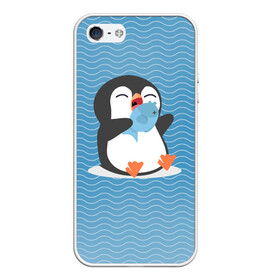 Чехол для iPhone 5/5S матовый с принтом Пингвин , Силикон | Область печати: задняя сторона чехла, без боковых панелей | ест рыбу | морские | океан | пингвин | пингвинчик | рыба | рыбку