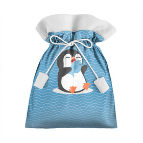 Подарочный 3D мешок с принтом Пингвин , 100% полиэстер | Размер: 29*39 см | ест рыбу | морские | океан | пингвин | пингвинчик | рыба | рыбку