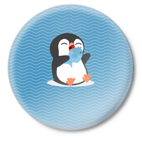 Значок с принтом Пингвин ,  металл | круглая форма, металлическая застежка в виде булавки | ест рыбу | морские | океан | пингвин | пингвинчик | рыба | рыбку