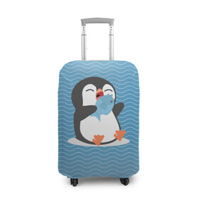 Чехол для чемодана 3D с принтом Пингвин , 86% полиэфир, 14% спандекс | двустороннее нанесение принта, прорези для ручек и колес | ест рыбу | морские | океан | пингвин | пингвинчик | рыба | рыбку