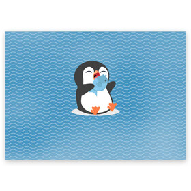 Поздравительная открытка с принтом Пингвин , 100% бумага | плотность бумаги 280 г/м2, матовая, на обратной стороне линовка и место для марки
 | ест рыбу | морские | океан | пингвин | пингвинчик | рыба | рыбку
