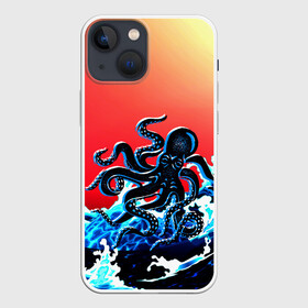 Чехол для iPhone 13 mini с принтом Кракен в Море | Градиент ,  |  | animal | beast | fade | kraken | monster | moon | ocean | octopus | sea | water | waves | вода | волны | градиент | животные | звери | кракен | луна | монстр | море | океан | осьминог | рыбы | щупальца