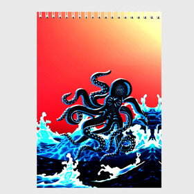 Скетчбук с принтом Кракен в Море | Градиент , 100% бумага
 | 48 листов, плотность листов — 100 г/м2, плотность картонной обложки — 250 г/м2. Листы скреплены сверху удобной пружинной спиралью | Тематика изображения на принте: animal | beast | fade | kraken | monster | moon | ocean | octopus | sea | water | waves | вода | волны | градиент | животные | звери | кракен | луна | монстр | море | океан | осьминог | рыбы | щупальца