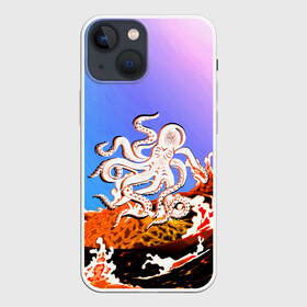 Чехол для iPhone 13 mini с принтом Осьминог в Лаве | Градиент ,  |  | animal | beast | fade | kraken | monster | moon | ocean | octopus | sea | water | waves | вода | волны | градиент | животные | звери | кракен | лава | луна | монстр | море | небо | огонь | океан | осьминог | рыбы | щупальца