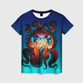 Женская футболка 3D с принтом Кракен | Octopus , 100% полиэфир ( синтетическое хлопкоподобное полотно) | прямой крой, круглый вырез горловины, длина до линии бедер | animal | beast | kraken | monster | ocean | octopus | sea | water | waves | вода | волны | животные | звери | кракен | монстр | море | океан | осьминог | рыбы | щупальца