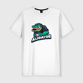Мужская футболка хлопок Slim с принтом Аллигатор , 92% хлопок, 8% лайкра | приталенный силуэт, круглый вырез ворота, длина до линии бедра, короткий рукав | alligator | crocodile | reptile | аллигатор | крокодил | крокодильчик