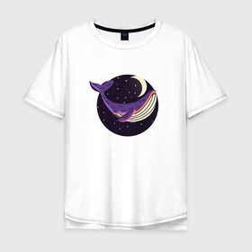 Мужская футболка хлопок Oversize с принтом Кит, звезды и луна , 100% хлопок | свободный крой, круглый ворот, “спинка” длиннее передней части | Тематика изображения на принте: whale | звезда | звезды | кит | киты | луна | ночь