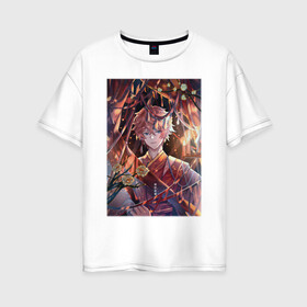 Женская футболка хлопок Oversize с принтом Tartaglia fan art , 100% хлопок | свободный крой, круглый ворот, спущенный рукав, длина до линии бедер
 | art | fanart | game | genshin | impact | tartaglia | арт | тарталья | фан
