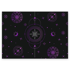 Поздравительная открытка с принтом Астрология , 100% бумага | плотность бумаги 280 г/м2, матовая, на обратной стороне линовка и место для марки
 | астрология | глаз | гороскоп | звезды | лавандовый | лиловый | луна | оккультный глаз | пиктограмма | пиктограммы | руны | солнце | фиолетовый | черный и золотой | эзотерика