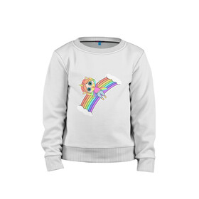 Детский свитшот хлопок с принтом Единорожка на радуге , 100% хлопок | круглый вырез горловины, эластичные манжеты, пояс и воротник | rainbow | unicorn | единорог | единорожка | радуга | яркая радуга | яркий принт