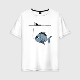 Женская футболка хлопок Oversize с принтом Огромный улов , 100% хлопок | свободный крой, круглый ворот, спущенный рукав, длина до линии бедер
 | крючок | лодка | рыба | рыбак | рыбалка | удочка