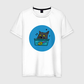 Мужская футболка хлопок с принтом Упоротый кот , 100% хлопок | прямой крой, круглый вырез горловины, длина до линии бедер, слегка спущенное плечо. | Тематика изображения на принте: кот | котэ | мышка | усатый | шерстяной