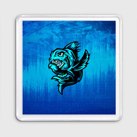 Магнит 55*55 с принтом Пиранья , Пластик | Размер: 65*65 мм; Размер печати: 55*55 мм | Тематика изображения на принте: fish | piranha | живность | морская | на синем | пиранья | рыба