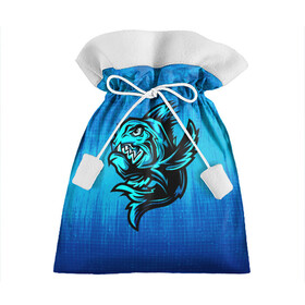Подарочный 3D мешок с принтом Пиранья , 100% полиэстер | Размер: 29*39 см | Тематика изображения на принте: fish | piranha | живность | морская | на синем | пиранья | рыба