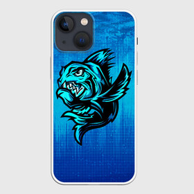 Чехол для iPhone 13 mini с принтом Пиранья ,  |  | fish | piranha | живность | морская | на синем | пиранья | рыба