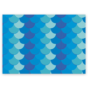 Поздравительная открытка с принтом Синяя чешуя рыбы , 100% бумага | плотность бумаги 280 г/м2, матовая, на обратной стороне линовка и место для марки
 | fish | water | вода | море | морское | очки | рыба | рыбка | синяя | чешуя