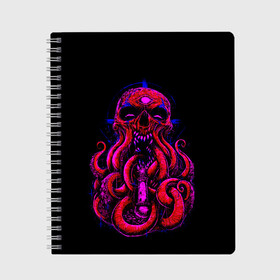 Тетрадь с принтом Череп Осьминог Octopus Skull , 100% бумага | 48 листов, плотность листов — 60 г/м2, плотность картонной обложки — 250 г/м2. Листы скреплены сбоку удобной пружинной спиралью. Уголки страниц и обложки скругленные. Цвет линий — светло-серый
 | Тематика изображения на принте: animal | beast | kraken | monster | ocean | octopus | sea | skull | water | waves | вода | животные | звери | кракен | монстр | море | океан | осьминог | рыбы | череп | щупальца