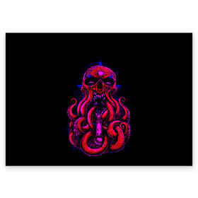 Поздравительная открытка с принтом Череп Осьминог Octopus Skull , 100% бумага | плотность бумаги 280 г/м2, матовая, на обратной стороне линовка и место для марки
 | Тематика изображения на принте: animal | beast | kraken | monster | ocean | octopus | sea | skull | water | waves | вода | животные | звери | кракен | монстр | море | океан | осьминог | рыбы | череп | щупальца