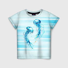 Детская футболка 3D с принтом Медузы , 100% гипоаллергенный полиэфир | прямой крой, круглый вырез горловины, длина до линии бедер, чуть спущенное плечо, ткань немного тянется | jellyfish | medusa | жители | медуза | медузы | морские | океан