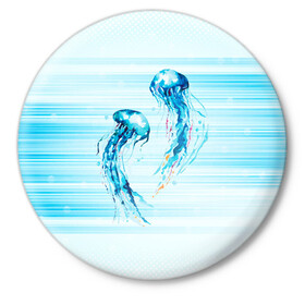 Значок с принтом Медузы ,  металл | круглая форма, металлическая застежка в виде булавки | jellyfish | medusa | жители | медуза | медузы | морские | океан