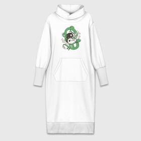 Платье удлиненное хлопок с принтом Зеленый дракон и Инь Ян ,  |  | Тематика изображения на принте: дракон | зеленый дракон и инь ян | инь и ян | китай