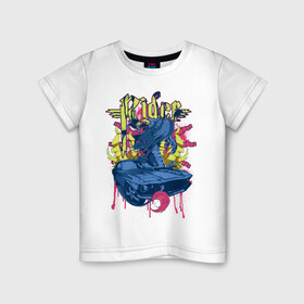 Детская футболка хлопок с принтом Дракон и машина , 100% хлопок | круглый вырез горловины, полуприлегающий силуэт, длина до линии бедер | авто | дракон | дракончик | китайский дракон | машина | стрит арт