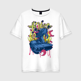 Женская футболка хлопок Oversize с принтом Дракон и машина , 100% хлопок | свободный крой, круглый ворот, спущенный рукав, длина до линии бедер
 | авто | дракон | дракончик | китайский дракон | машина | стрит арт