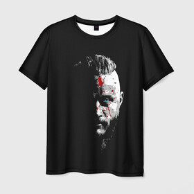 Мужская футболка 3D с принтом Кровавый Рагнар , 100% полиэфир | прямой крой, круглый вырез горловины, длина до линии бедер | viking | vikings | альфред великий | аслауг | викинг | викинги | конунг | лагерта | один | рагнар лодброк | сериал | сериалы | харальд